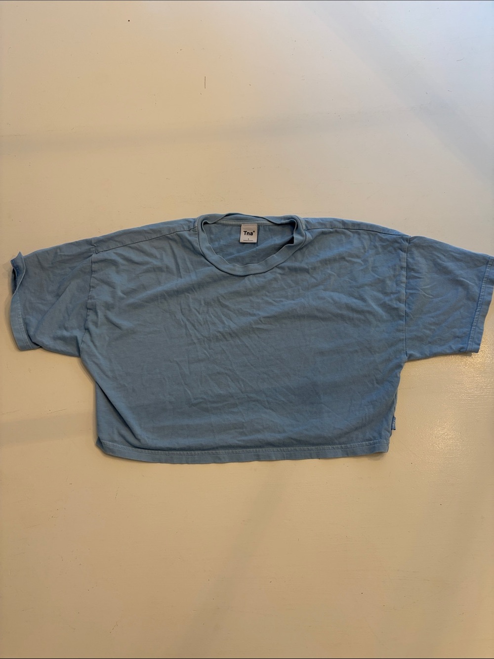 TNA Short Cropped Boxy Tee in Sky Blue